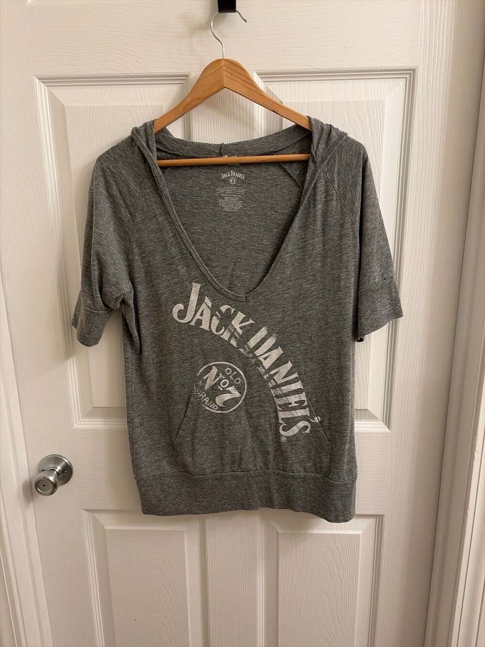 Jack Daniel's Women's Old No. 7 Grey Short Sleeve Hooded T-Shirt XXL